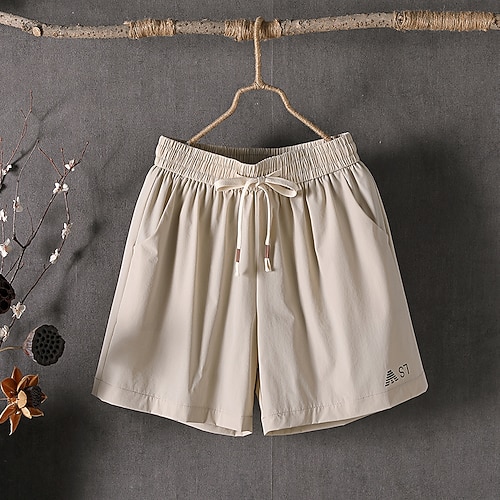 Damen Bermudashorts Chinos Shorts Sommershorts Urlaub Mode Streetwear Knielang Hohe Taille Einfach Kordelzug Tasche Elastischer Bund Atmungsaktivität Bequem Unelastisch Täglich Outdoor Urlaub Schwarz Image