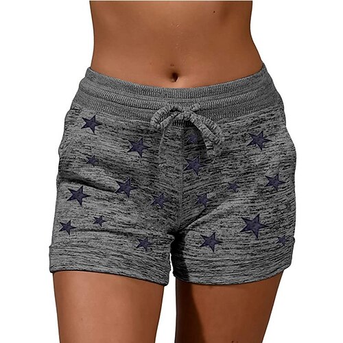 Damen Bermudashorts Jogginghose Chinos Shorts Urlaub Mode Streetwear Kurz Hohe Taille Stern Elastischer Bund Drucken Bequem Komfort Weich Dehnbar Outdoor Straße Blau Hellgrau Königliches Blau Purpur Image