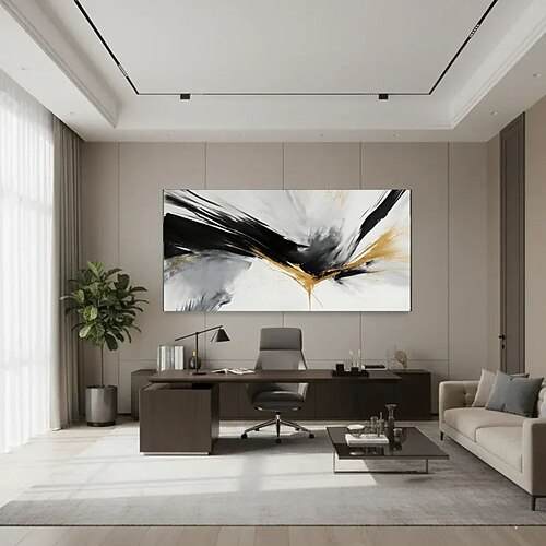 Handbemalte Leinwand in Schwarz-Gold-Marmoroptik – luxuriöse Wandkunst, abstrakte Wanddekoration, abstrakte Kunst in Schwarz und Gelb, übergroße Leinwandkunst, zeitgenössische Kunst Image
