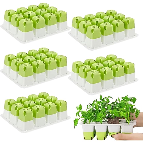 5 wiederverwendbare Anzuchtschalen, 60-Zellen-Anzuchtschalen, wiederverwendbare Anzuchttöpfe, Silikon-Anzuchtschalen für Baumschulen, Gewächshäuser und Gärten zur Pflanzenvermehrung Image