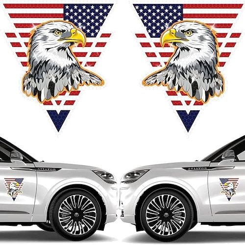 2 Stück amerikanische Flagge Adler Autoaufkleber (links) (rechts) Patriotische, wasserfeste Vinylaufkleber mit US-Flagge und Weißkopfseeadler für Autos, LKWs, SUVs, Fenster und Türen – große Image