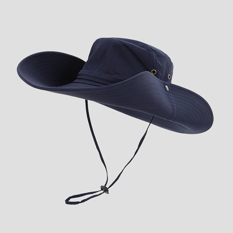 Men's Bucket Hat Black Navy Blue polyester fibre Adjustable Vacation Vintage Sports Outdoors Casual Daily Outdoor Solid Color Sun Protection Sunscreen