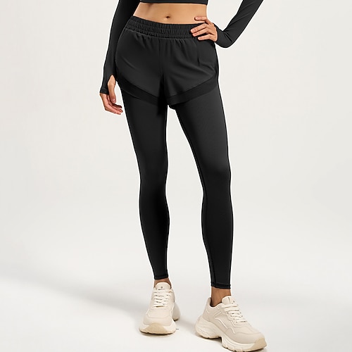 Damen Sporttights Yoga Shorts mit Tight Yogahose Taschen Hohe Taille Fitnesstraining Tanz Laufen Leggings Unterteile Einfarbig Schwarz Rosa Blau Sport Sportkleidung Dehnbar Image