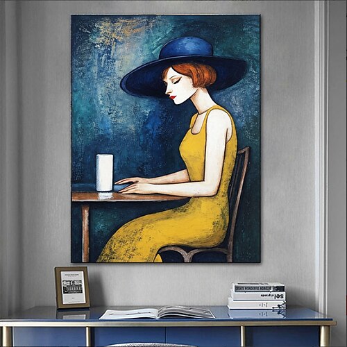 Großes, handgemaltes abstraktes Leinwandbild einer Frau, modernes, strukturiertes Wandbild für Wohnzimmer und Zuhause Image