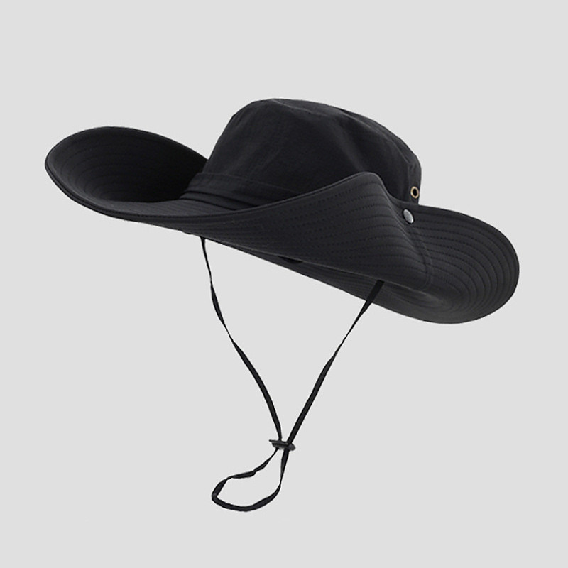 Men's Bucket Hat Black Navy Blue polyester fibre Adjustable Vacation Vintage Sports Outdoors Casual Daily Outdoor Solid Color Sun Protection Sunscreen