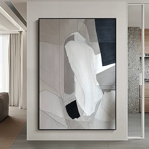 Mintura, handgefertigte abstrakte Blockgemälde in Grau, Weiß und Schwarz auf Leinwand, moderne Wanddekoration für Zuhause, gerollt, rahmenlos, ungespannt. Image