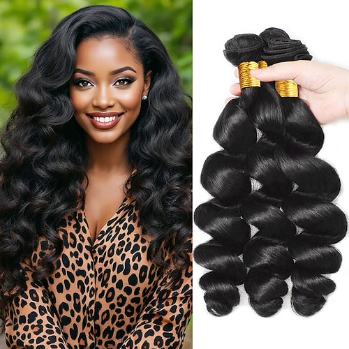 Brasilianisches Echthaar-Weave, 3 Bündel, lockere Wellen, Echthaar-Extensions, 12-30 Zoll Image