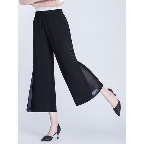 Damen Caprihose Weites Bein Hose Freizeithose Urlaub Mode Streetwear Knöchellang Hohe Taille Einfach Elastischer Bund Bequem Atmungsaktiv Unelastisch Täglich Urlaub Straße Schwarz Khaki Sommer Image