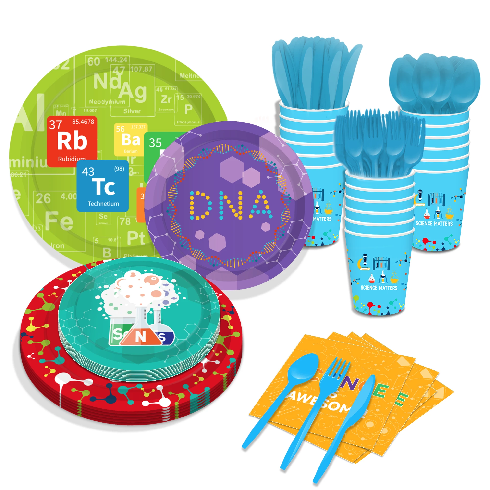 Cartoon Wissenschaftler Liebe Wissenschaft DNA chemische Party Einweg geschirr setzt Geburtstag Teller Servietten Tassen Baby party Party Dekor Image