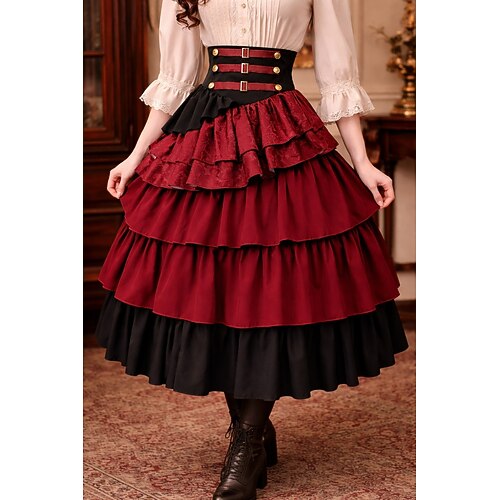 Mittelalterlich Renaissance Steampunk Rock Ausgefallene Kostüme Pirat Kostüm Damen Halloween Karneval Leistung LARP Renaissance-Messe Erwachsene Rock Image