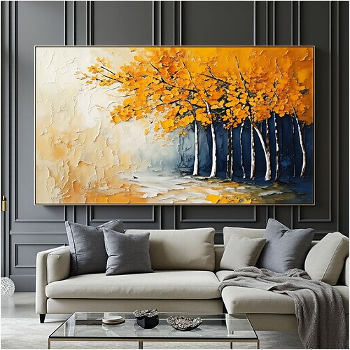 Ölgemälde, handgemalt, Herbstwald, abstrakte Landschaft, modernes Wandbild, Baumdekoration, Wohnzimmerdekoration, Wandbild, gelbe Wandkunst Image