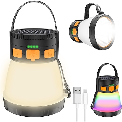 LED-Campinglaterne, 1500 Lumen, wiederaufladbar per Solarpanel, wasserdicht, 8 Leuchtmodi, 7500-mAh-Powerbank, Taschenlampe für Notfälle wie Hurrikane, Wandern und Outdoor-Aktivitäten Image