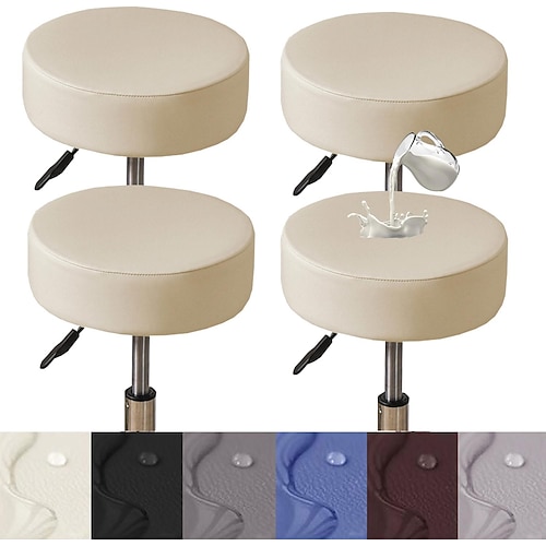 4er-Set dehnbare, wasserdichte Barhockerbezüge aus PU-Leder, runder Barhockersitzbezug mit Gummibändern Image