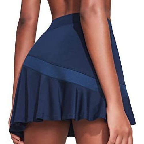 Damen Einfarbig Lässiger Rock Tennis-Skort Tennisröcke mit Shorts Sportrock Plissiert Tasche Hohe Taille Schnelltrocknend Atmungsaktiv Tennis Golfspiel Pickleball Rock Schwarz Marinenblau Braun Image