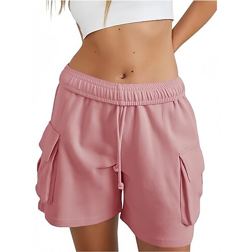 Damen Bermudashorts Shorts Sommershorts Mode Streetwear Basic Kurz Hohe Taille Einfach Kordelzug Tasche Elastischer Bund Atmungsaktivität Bequem Mikroelastisch Täglich Sport Ausgehen Schwarz Wei Image