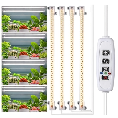 4-flammige 22/33 cm LED-Pflanzenlampe, Vollspektrum, USB-Anschluss, Timer, dimmbare Helligkeit, für Zimmerpflanzen, Hydrokultur, Gemüse, Gewächshaus, Sukkulenten Image