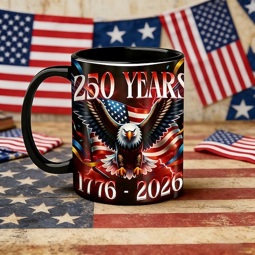 Amerikanischer Keramikbecher zum 250. Jahrestag, 330/450 ml (11,2/15,2 oz) für Kaffee, Tee, Milch, Wasser, dekorative Trinktasse, ideales Geschenk für Patrioten und zum 250. Geburtstag der USA Image