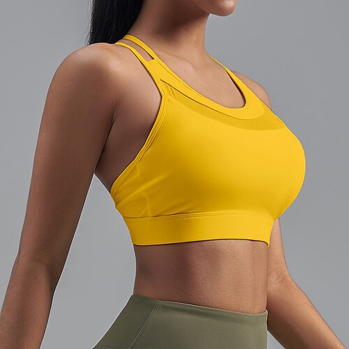 Damen Mittlere Unterstützung Gepolstertes Tank-Top Lauf-BH Schlank BH-Top Gepolstert Fitnessstudio Übung Laufen Leicht Elastisch Atmungsaktiv Schwarz Weiß Gelb Einfarbig Image