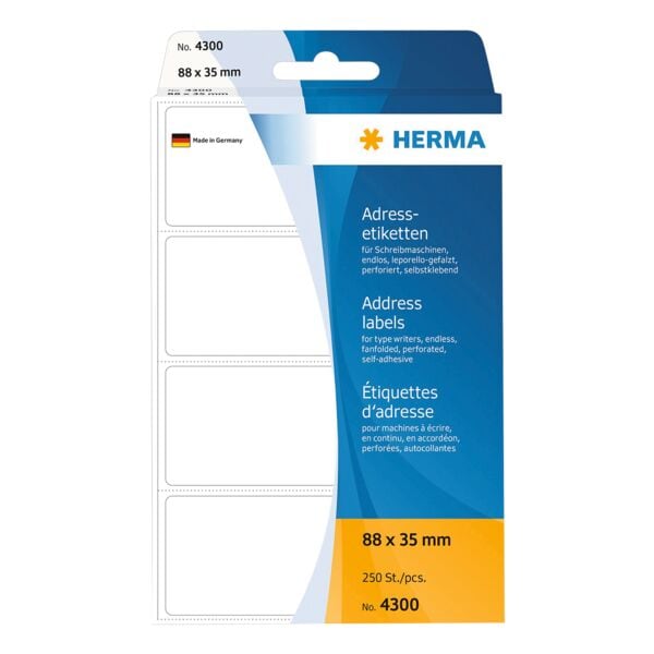 Herma Adressetiketten für Schreibmaschine »4300« permanent weiß 88 x 35 mm 250 Stück, 3.5 cm Image