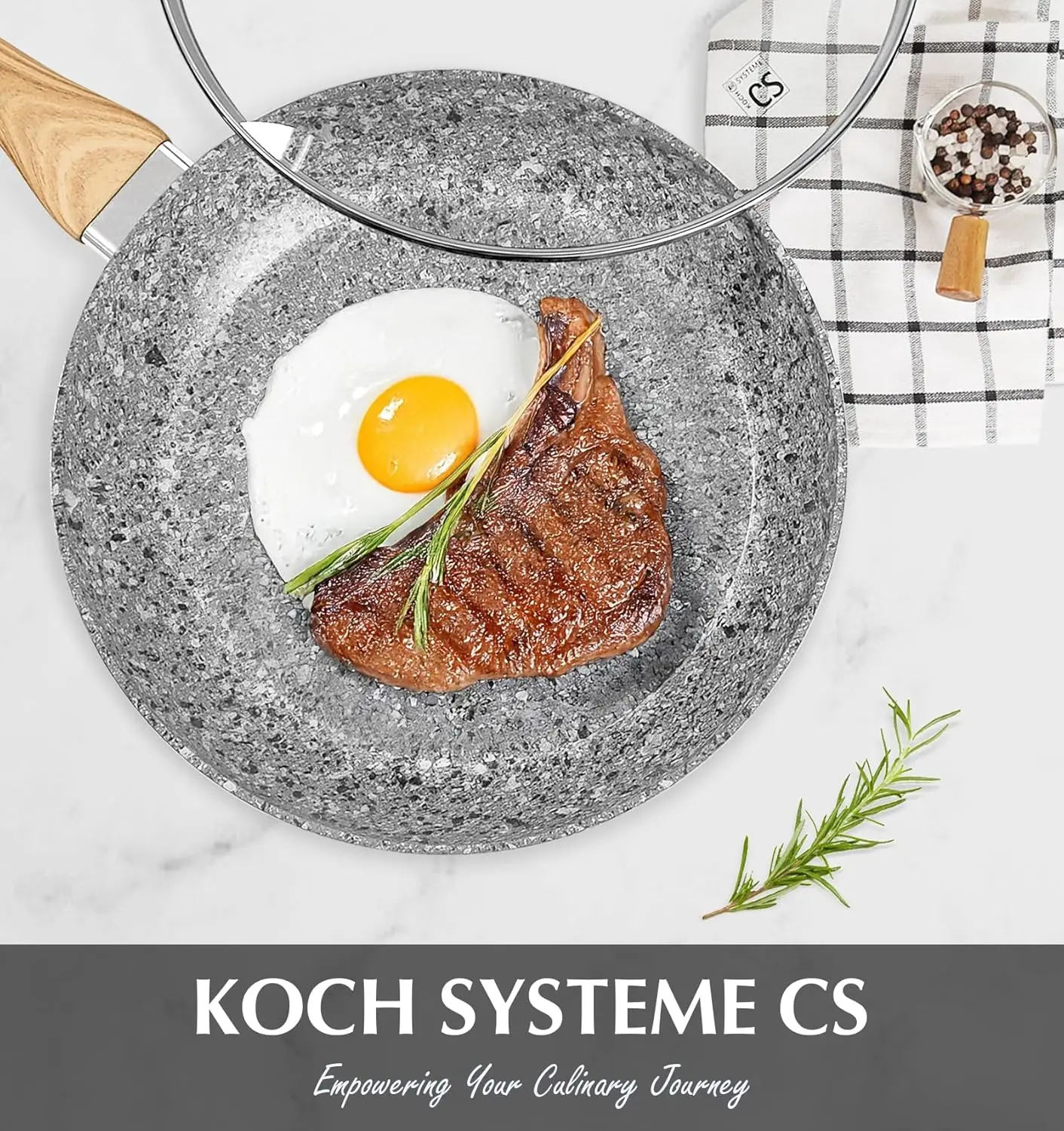KOCH SYSTEME CS Antihaft-Bratpfanne mit Deckel, 30 cm graue Granit-Bratpfanne mit ungiftiger Antihaftbeschichtung, Induktionskompatibel Image