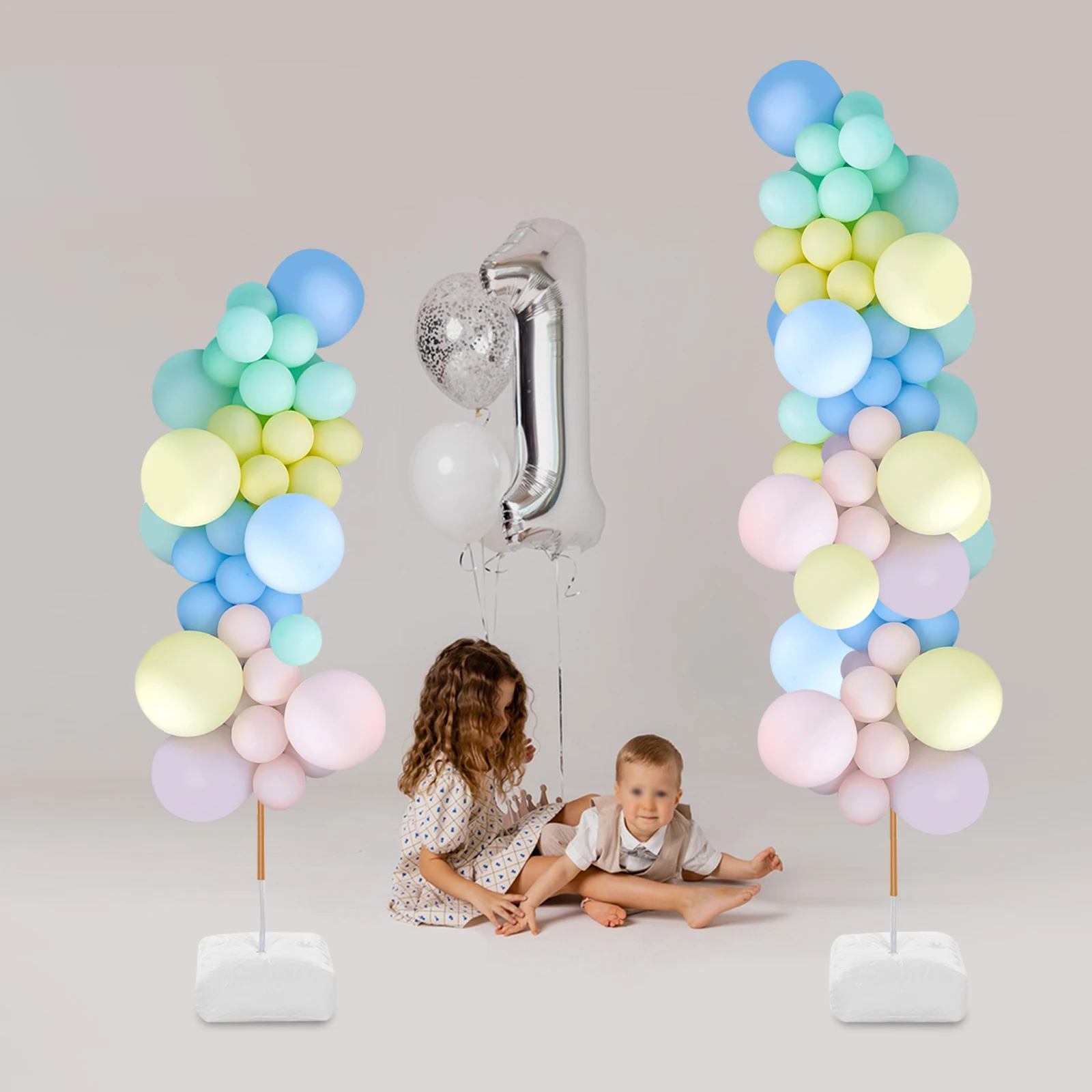 Ballonbogen-Set mit Ständer, 2,5 m/8,2 Fuß verstellbarer Metallrahmen, Wassergewichte und Pumpe im Lieferumfang enthalten, für Hochzeits- und Geburtstagsparty-Dekoration Image