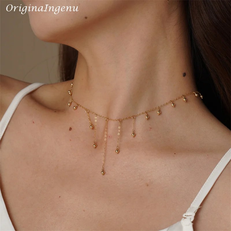 14 Karat Gold gefüllte Halskette Gold Halsreif hand gefertigte Anhänger Boho Minimalismus Schmuck für Frauen Gold Perlen Halskette Image