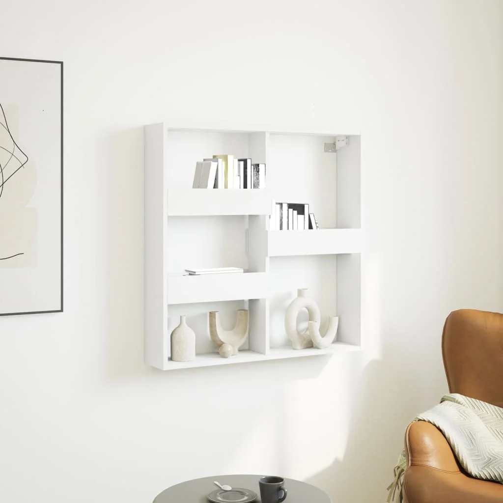 Weißer Wandschrank, 80 x 15 x 80 cm, Holzwerkstoff, Zuhause, Wohnzimmer, Wandregal, hängendes vertikales dekoratives Regal Image