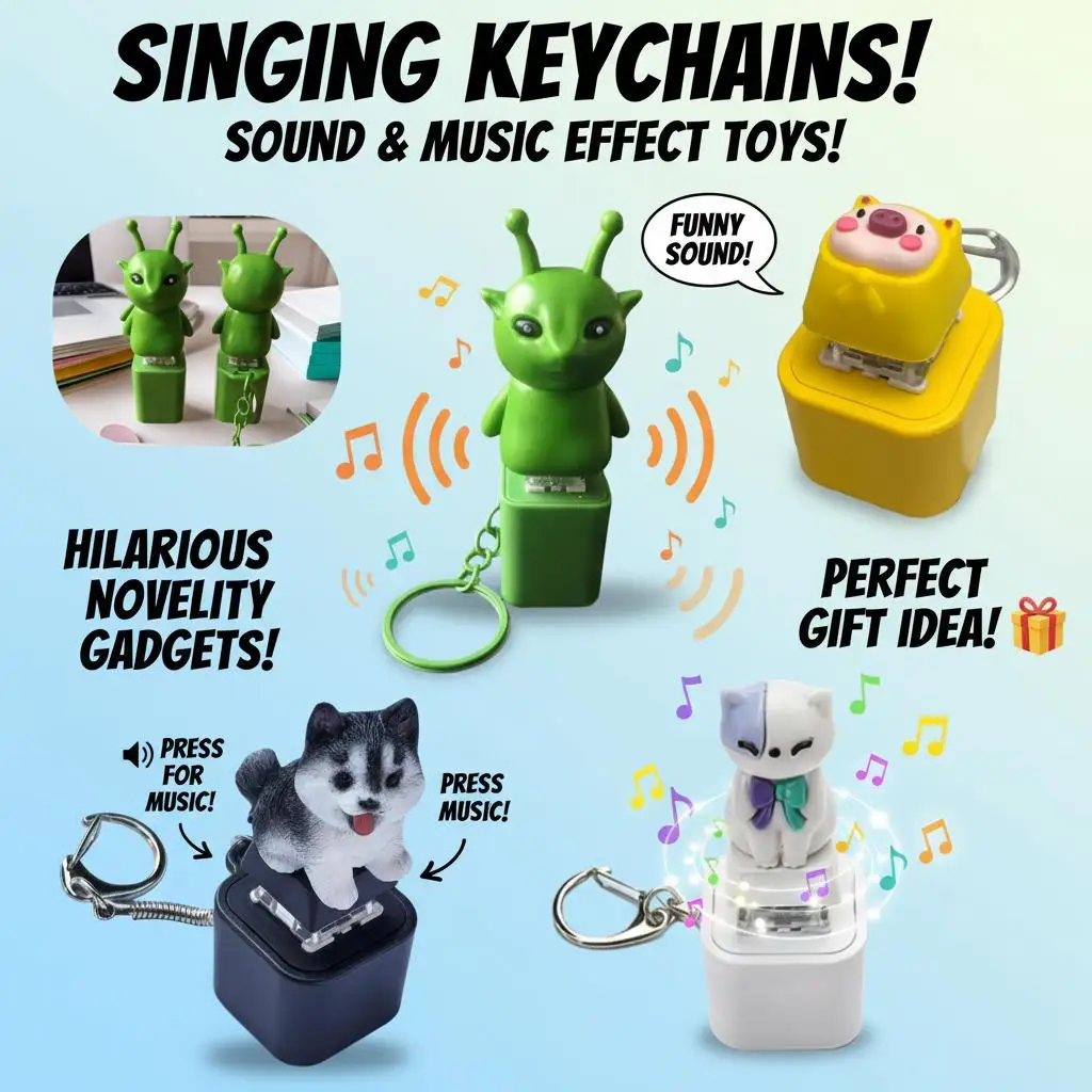 Lustiger Husky-Schwein-Schlüsselanhänger, wiederaufladbarer Knopf-Schlüsselanhänger, leuchtender Anhänger für Stressabbau, Dekor, Geschenk, Spielzeug Image