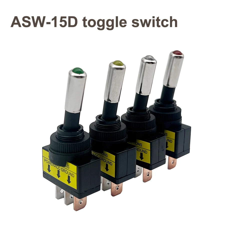 1/4PCS 12mm ASW-15D 20A Kippschalter EIN AUS 12V 24V DC Rot grün Blau Gelb LED Beleuchtet Auto Auto Rocker Schalter 3pin SPST Image