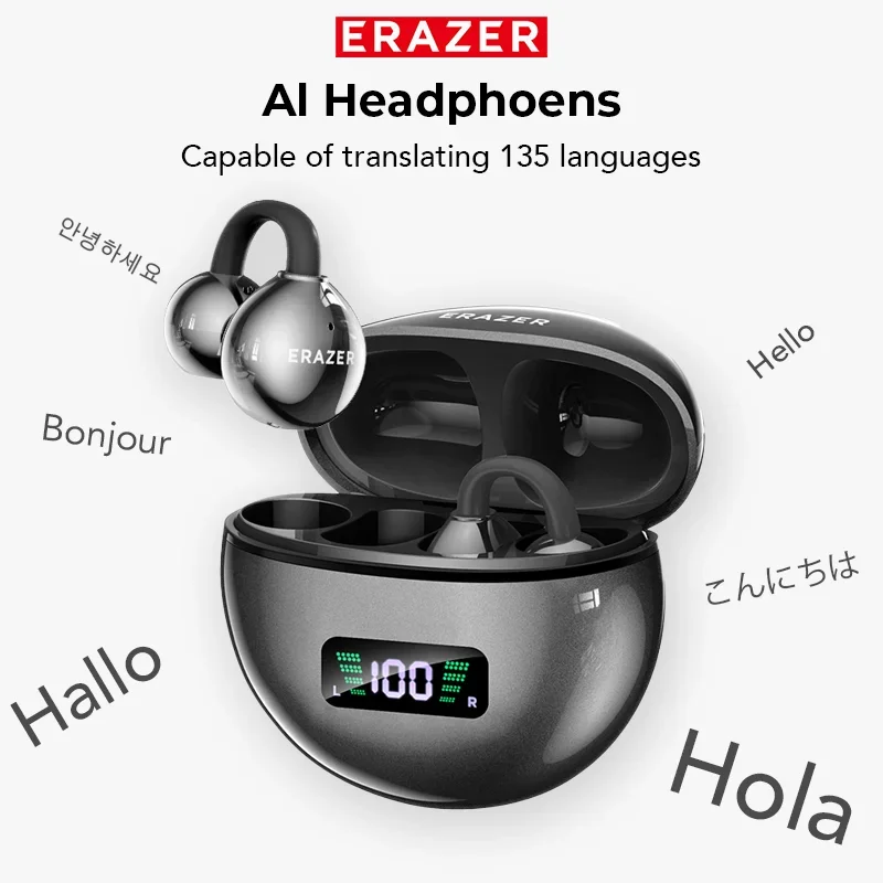 ERAZER XF55 Bluetooth V6.0 AI Kopfhörer Rauschunterdrückung OWS Ohrclip Headsets Drahtlose Kopfhörer Übersetzer Ohrhörer Longlife Image