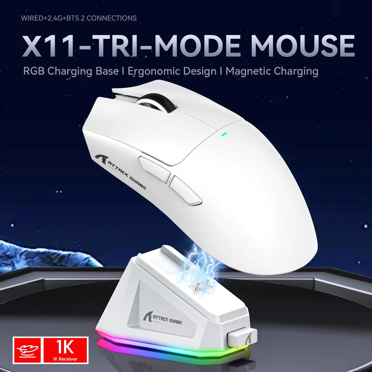 Angriff Hai x11 Gaming-Maus magnetisches Ladedock Pixart Paw3311 Gaming-Sensor 2,4 dpi BT/g drahtlose/kabel gebundene Gaming-Maus Image