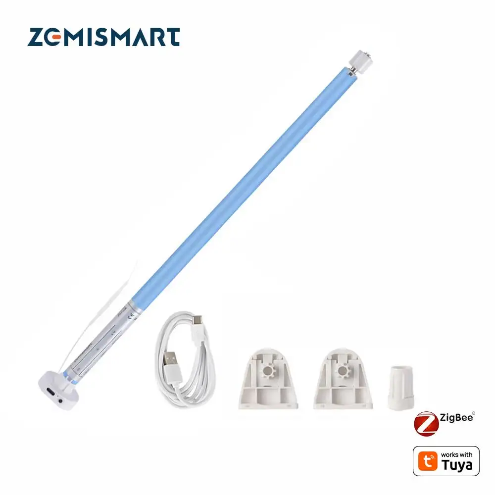 Intelligenter wiederaufladbarer Zigbee-Rollomotor für 17/25/28-mm-Rohr, Zemismart-Vorhangmotor, funktioniert mit Tuya Smart Life Image