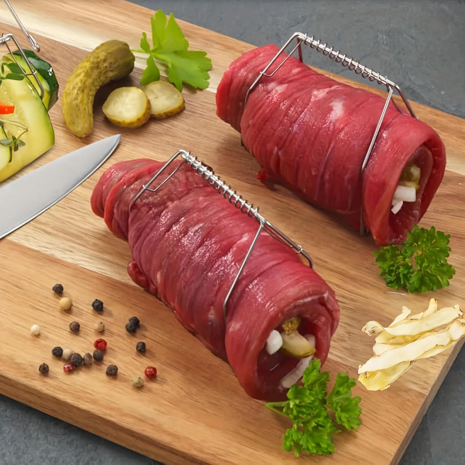 Kohl-/Blatt-Gemüseklemme aus Edelstahl – robustes, wiederverwendbares Kochen mit mehreren Griffen und gezahnten Kanten zum Braten Image