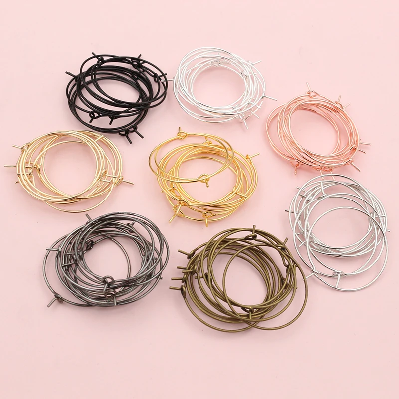 50 stücke 20-40mm KC Gold Silber Farbe Creolen Großen Kreis Ohr Hoops Ohrringe Drähte Für DIY schmuck Machen Liefert