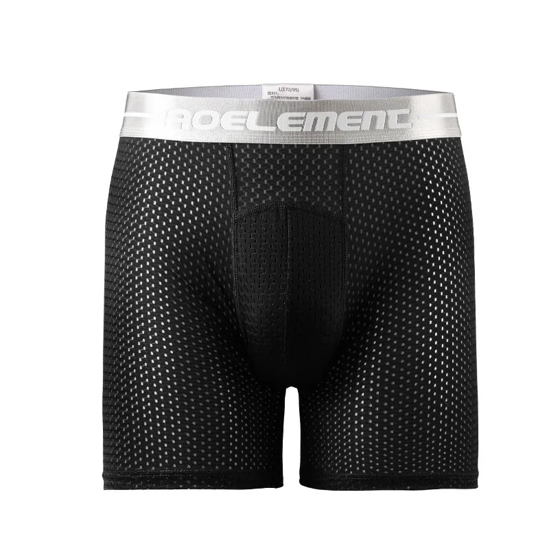 Männer Boxer Shorts Eis Seide Mesh Unterwäsche Cueca Atmungsaktive U Konvexen Beutel Höschen Mann Mittleren Langen Bein Unterhose Große Größe Image