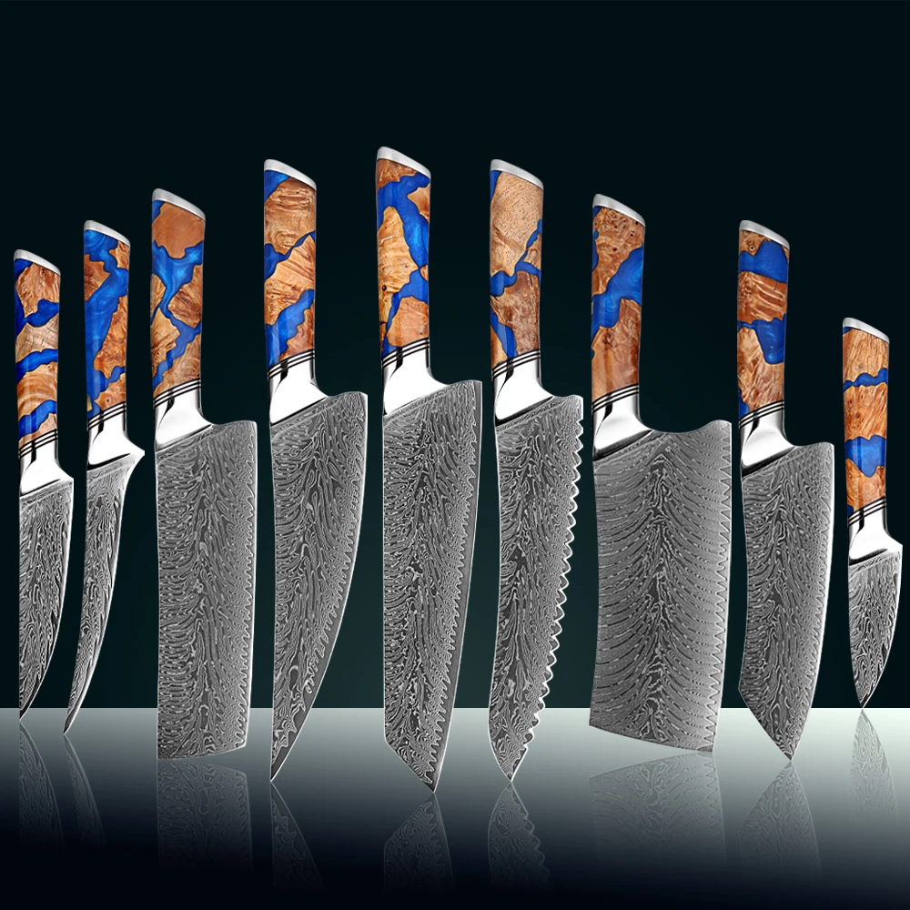 XITUO 1–9 japanisches Kochmesser-Set, Damaskus-Küchenmesser mit 67-lagiger VG10-Stahlklinge, ultrascharfes Kochmesser-Set Image