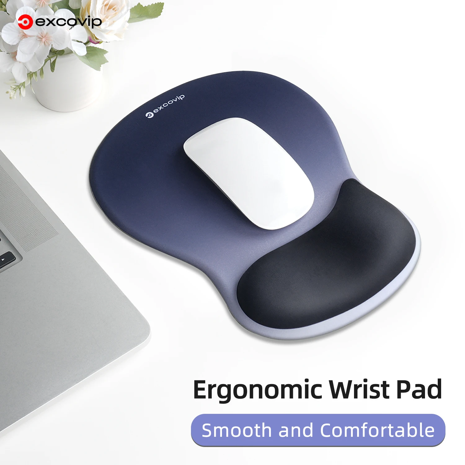 EXCO Ergonomisches Mauspad, groß, mit Silikon-Handgelenkauflage, rutschfeste PU-Basis zur Schmerzlinderung, für Computer, Büro, Schreibtisch, Laptop, Zuhause Image