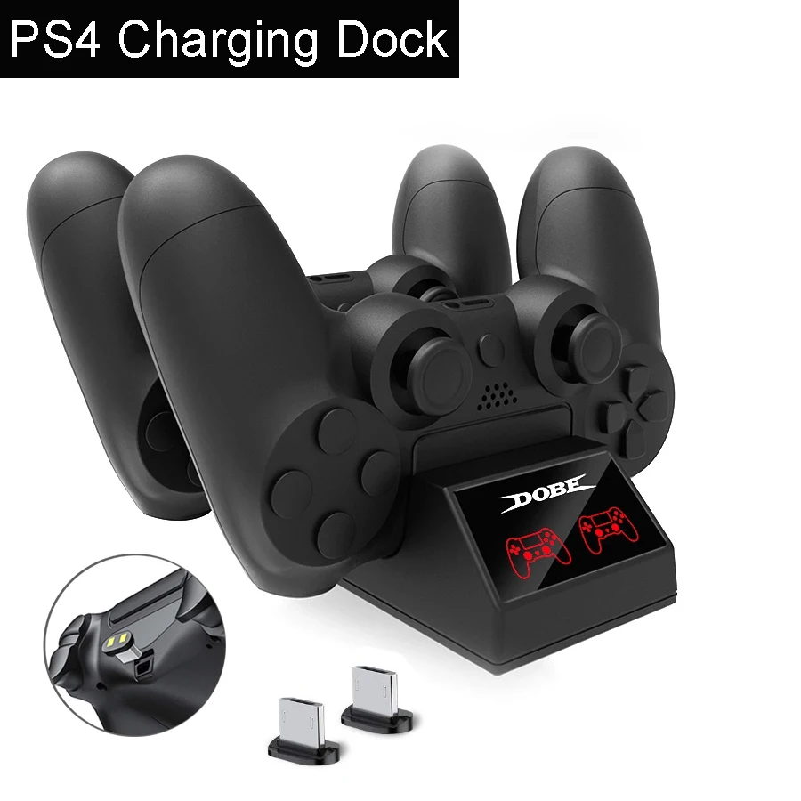 PS4-Controller-Ladegerät für Playstation 4, Ladestation mit 2 Micro-USB-Ladedongs, Dual-Ladestation für PS4 Slim Pro Image