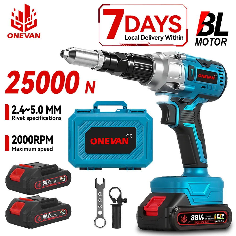 ONEVAN 588N.M Bürstenlose Elektrische Nietpistole Kabellos Handgeführt 25000N Passend für 2,4-5,0mm Nieten Elektrowerkzeug für Makita 18V Akku Image