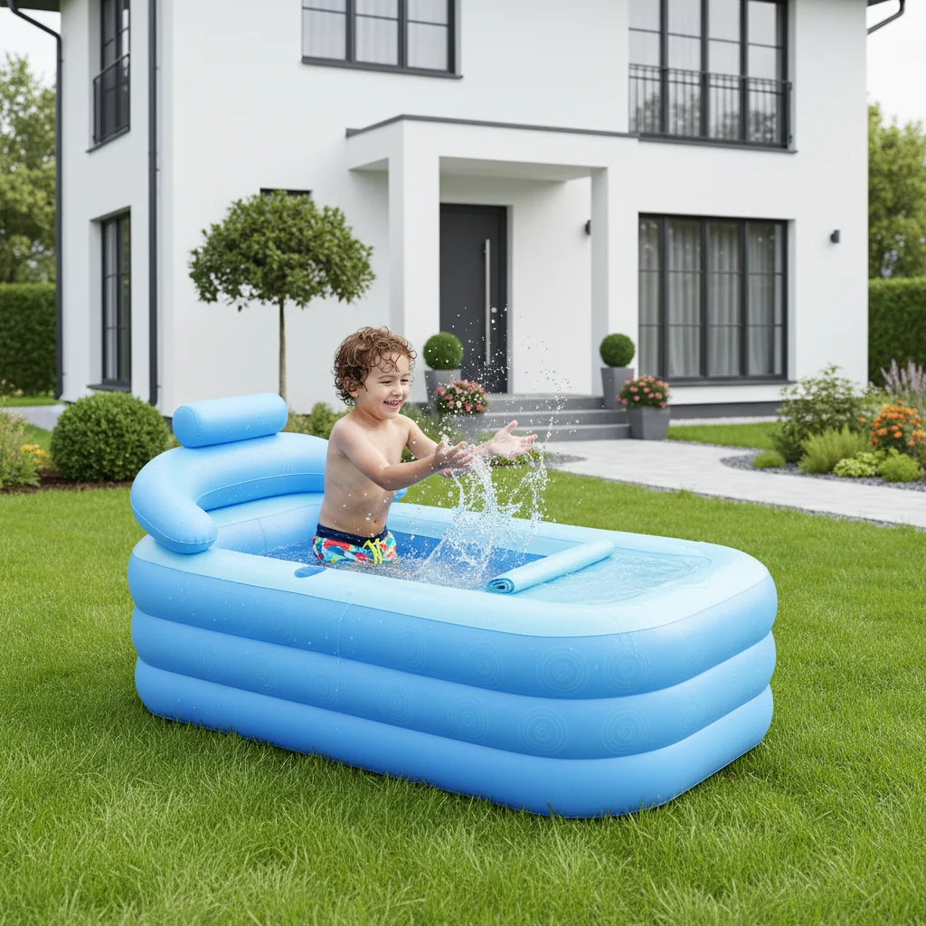 Tragbare, faltbare Outdoor-Spa-Badewanne, aufblasbarer PVC-Pool für Erwachsene und Kinder, verdickter Dusch-Eimer für Erwachsene mit Sitzkissen
