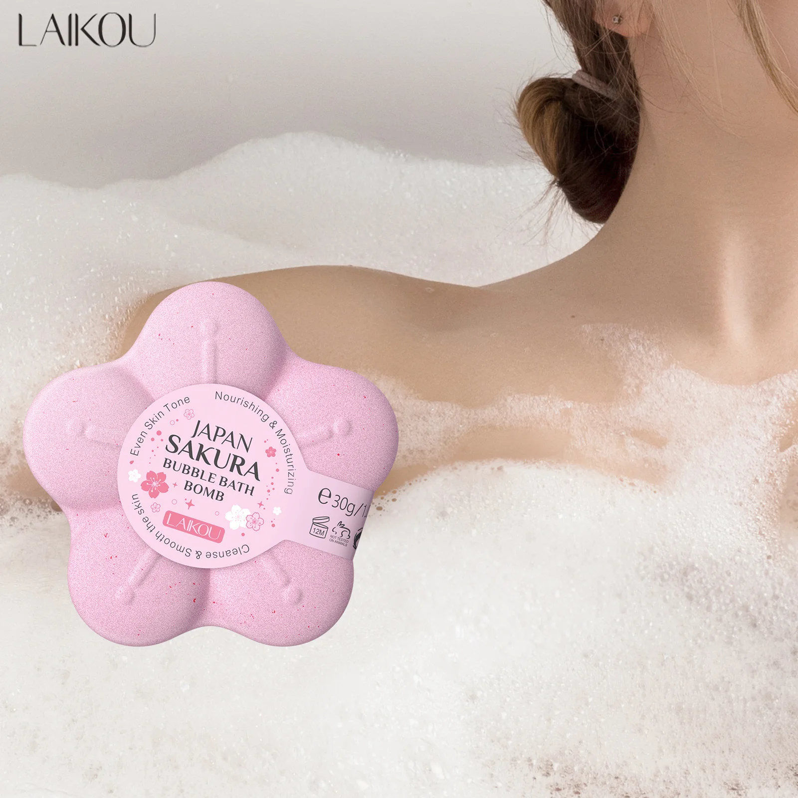 LAIKOU Japanische Sakura-Badebombe, Blasen-Explosion, Badesalz zur Körperreinigung, feuchtigkeitsspendend, 30 g Image