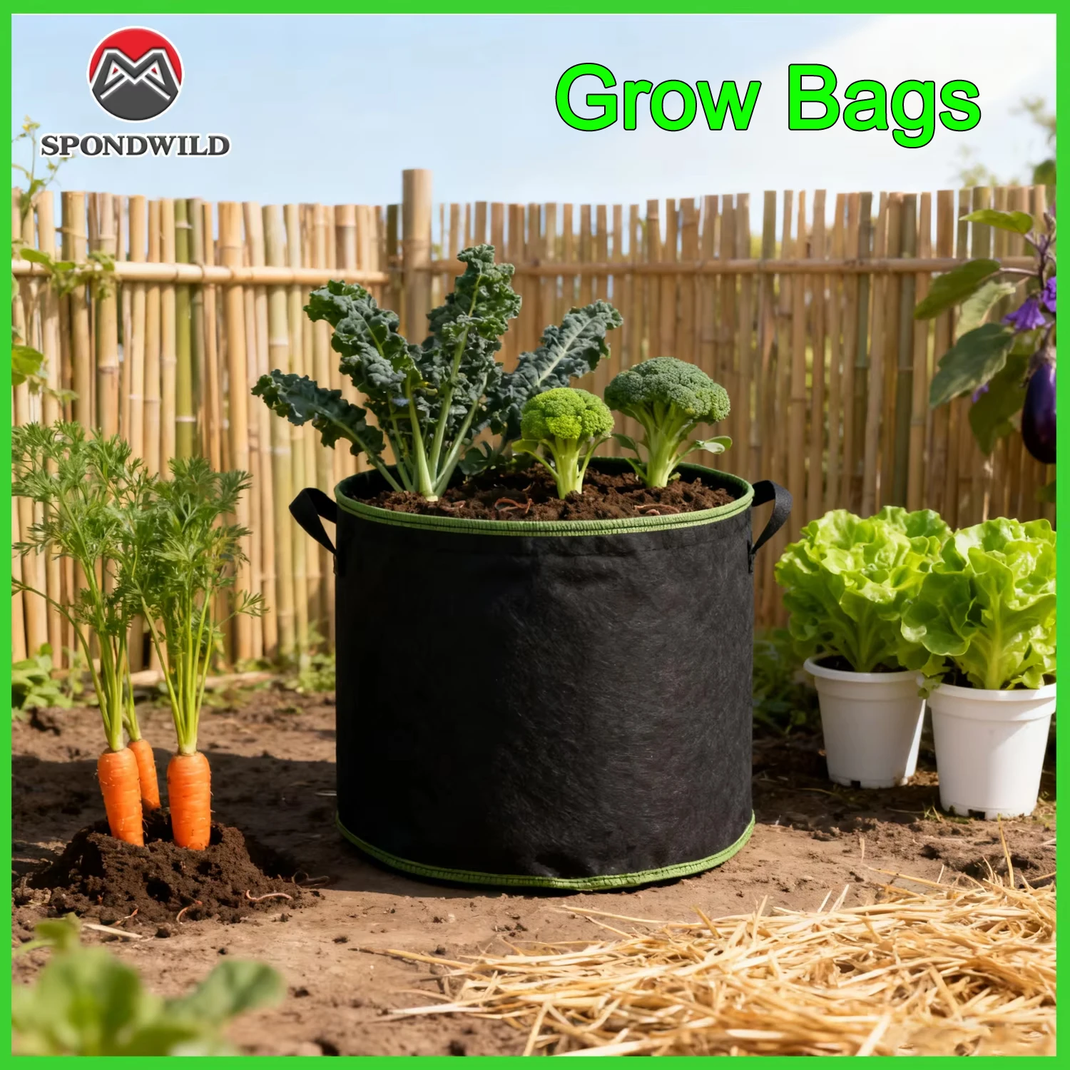 1 bis 15 Gallonen Pflanzbeutel für Wurzelgemüse, Pflanzbehälter aus verdicktem Stoff mit Griffen, Kartoffel- und Karottenpflanztöpfe Image