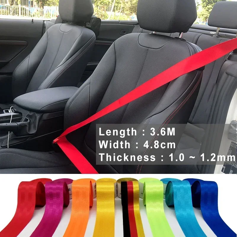 3,6 meter Auto Sicherheitsgurt Gurtband Polyester Sitz Runde Nylon Sicherheitsgurt 48 MM Breite Autositz Umwandlung Auto Zubehör DIY Image