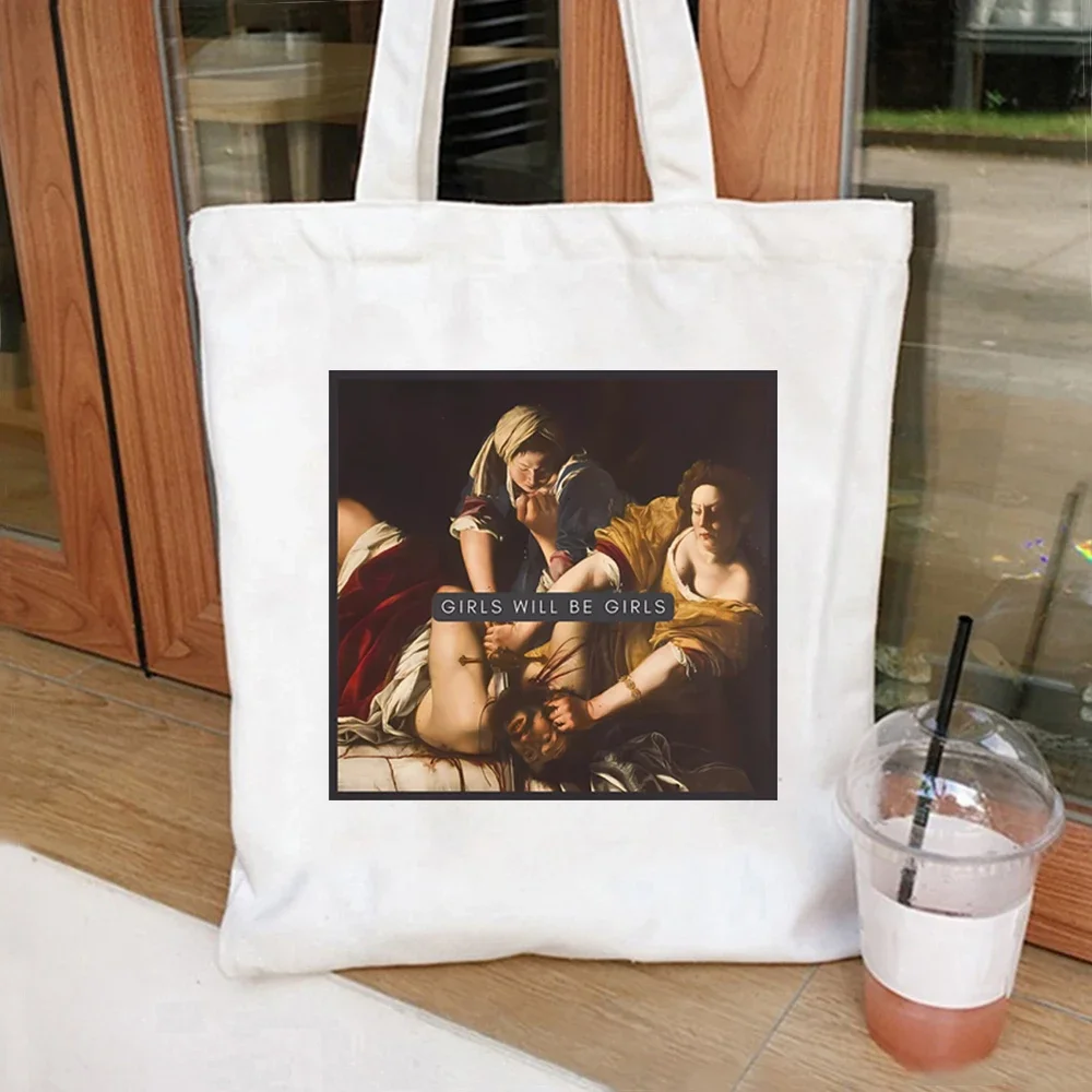 Vintage Mädchen werden Mädchen Hexe Frauen Einkaufstasche Judith Enthauptung Holofer nes Leinwand Tasche Halloween Frauen Hexe Einkaufstasche sein