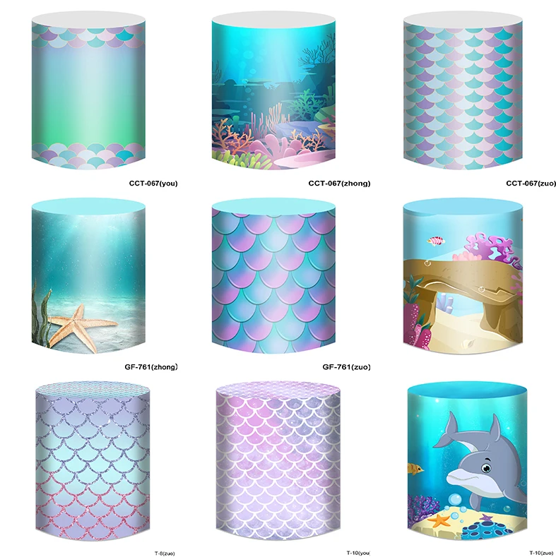 Lila Zylinderabdeckungen für Party Hintergrund Sockel Sockel Abdeckung Meerjungfrau Babyparty Geburtstag Desserts Tischdecke Stretchtuch Image