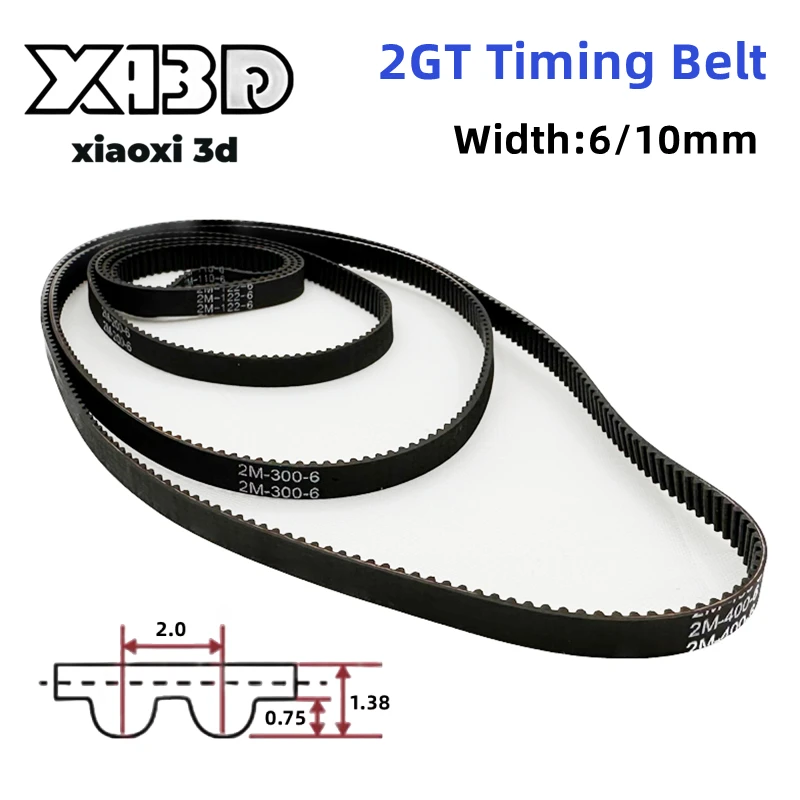 GT2 Zahnriemen, geschlossene Schleife, Gummi, 2GT, 6 mm/10 mm, 110 mm, 158 188 200 300 400 610 852 1220 mm, Synchronriemen, Teil 3D-Drucker-Teile Image