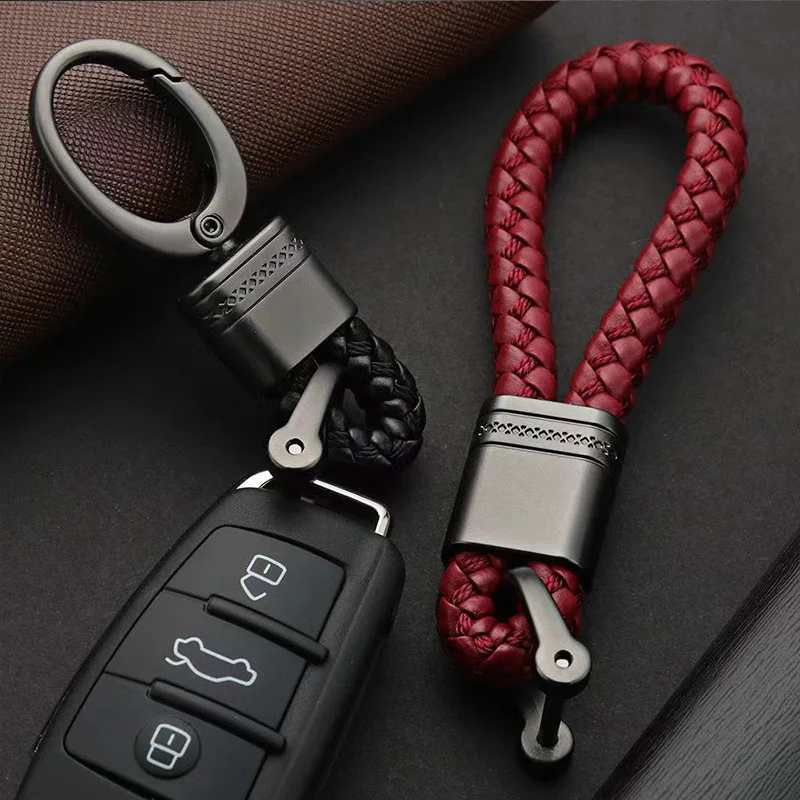 Stilvoller handgewebter Leder-Auto-Schlüsselanhänger für Herren und Damen, Seil-Schlüsselanhänger, Taillen-Schlüsselanhänger, Charm-Metall-Schlüsselanhänger, Unisex, Modeschmuck Image