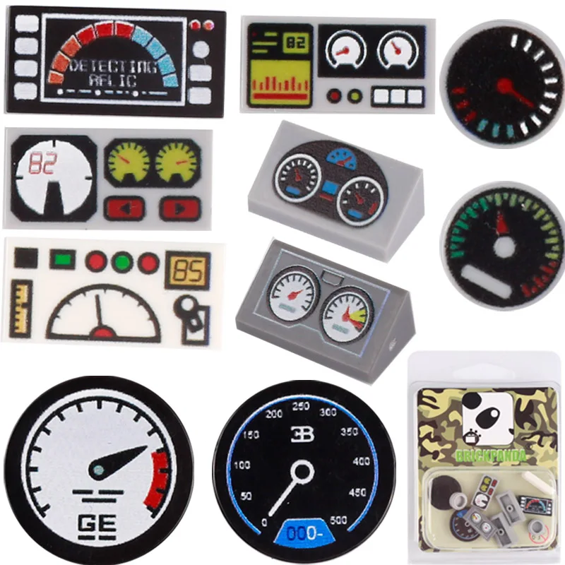 MOC Dashboard Gedruckt Fliesen Stadt Auto Zubehör Bausteine Mini Tachometer Tachometer Kompatibel Ziegel DIY Spielzeug Jungen Image