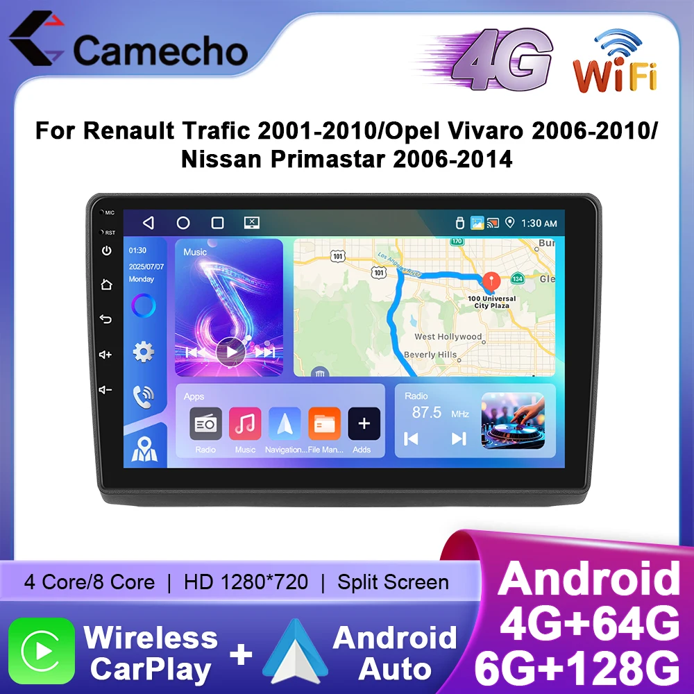 Camecho Autoradio für Renault Trafic 2001–2010/Opel Vivaro 2006–2010/Nissan Primastar 2006–2014 CarPlay Android Auto 4G WiFi GPS Image