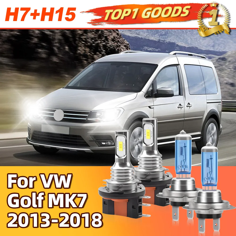 4PCS Auto Halogen Lampen Canbus Fehler Kostenlose H7 H15 Höhe Abblendlicht 6000K Weiß IP68 Für VW Golf MK7 2013-2018